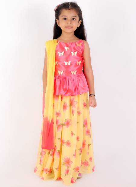 Peach And Yellow Colour KID1 Neveli Fancy Festive Wear Girls Lehenga Choli Collection K21LG175PCYE